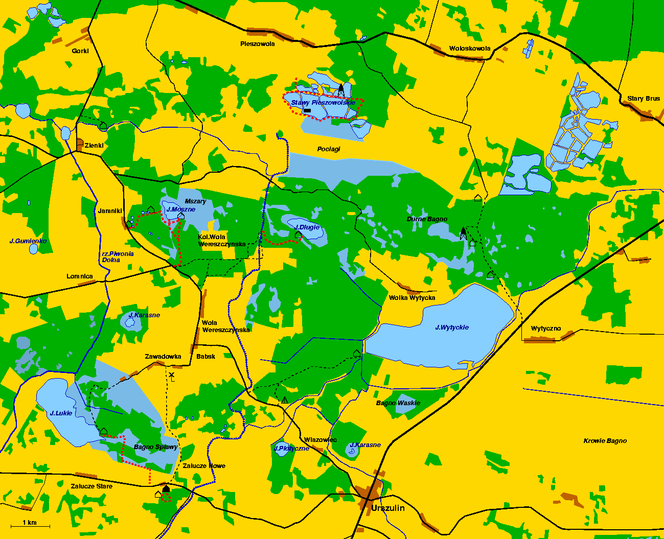 Mapa centralnej czci Poleskiego Parku Narodowego